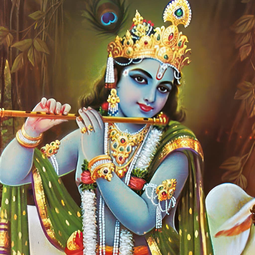 Krsna, character in the Krishna Dharma Mahabharata companion: Divine Yadu hero who kills Kamsa and begins protecting Kunti's sons from afar.