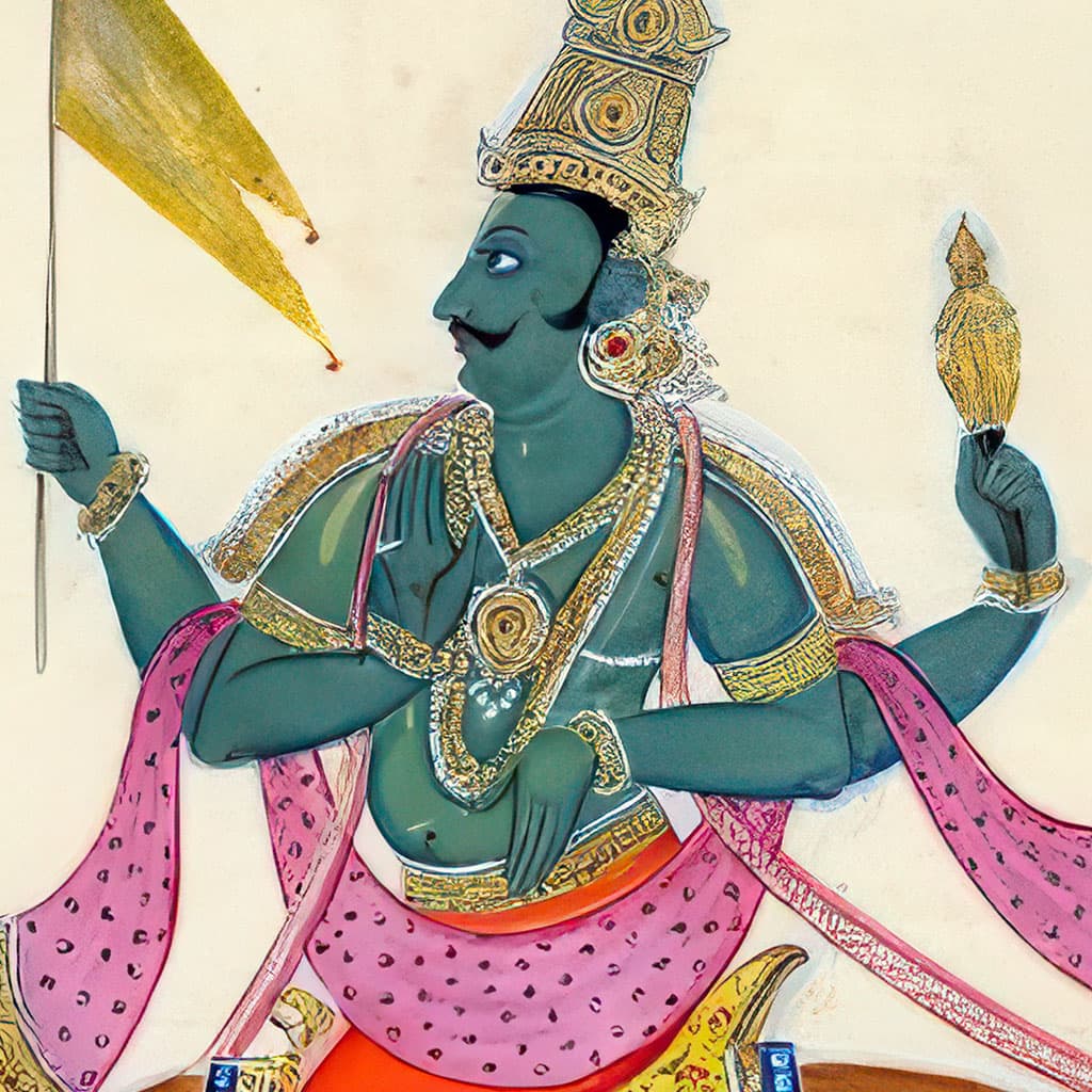 Vayu, character in the Krishna Dharma Mahabharata companion: Wind-god; divine father of Bhima.