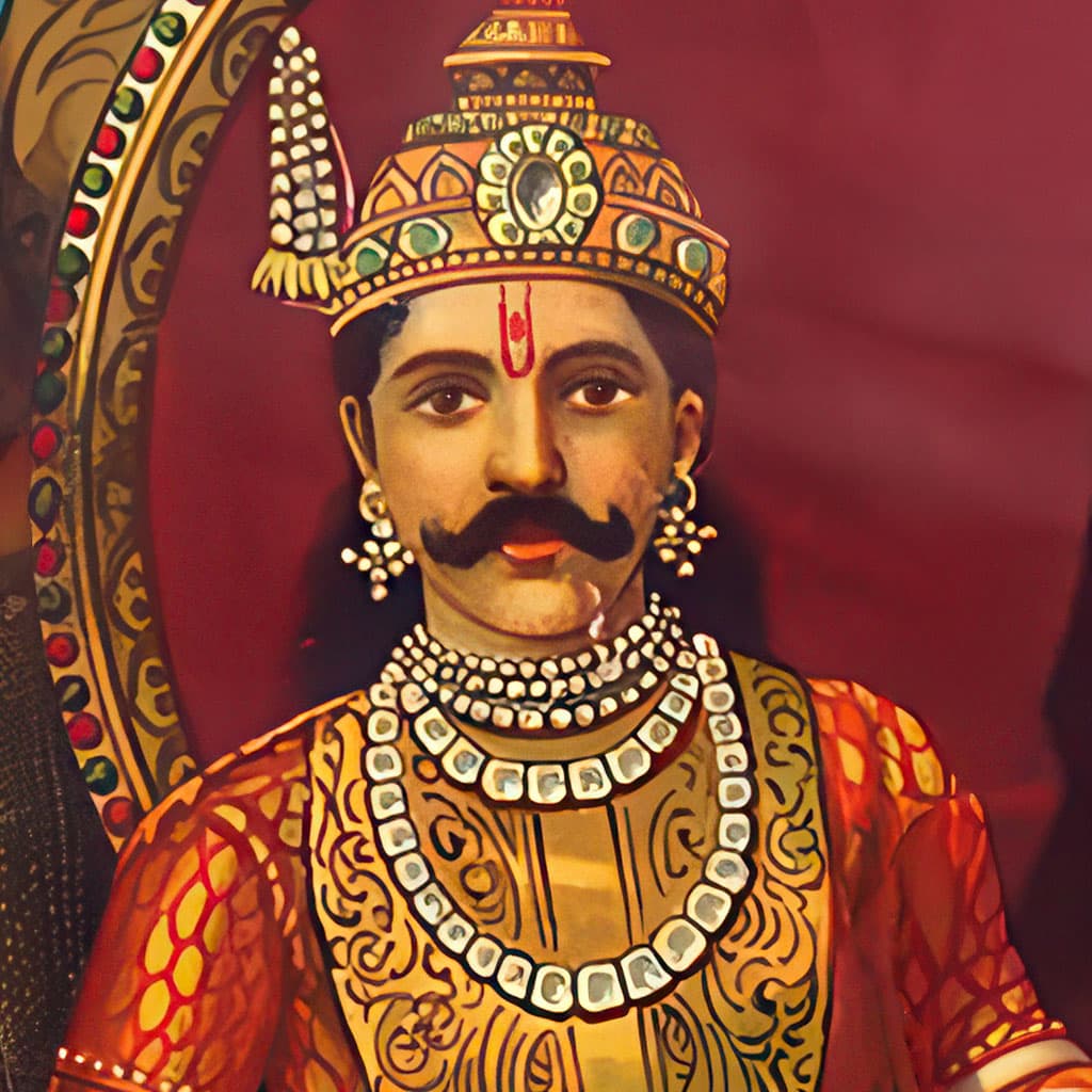 Yudhisthira, character in the Krishna Dharma Mahabharata companion: Eldest Pandava, installed as prince regent after the elders recognize his claim.